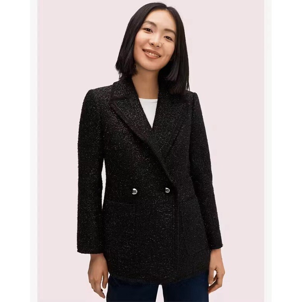 Kate Spade Blazer Jacket Tinsel Metallic Sequel Tweed Black Sz 14 Designers‎